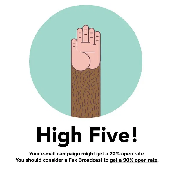 A monkey giving a high five, celebrating fax broadcast's higher open rates