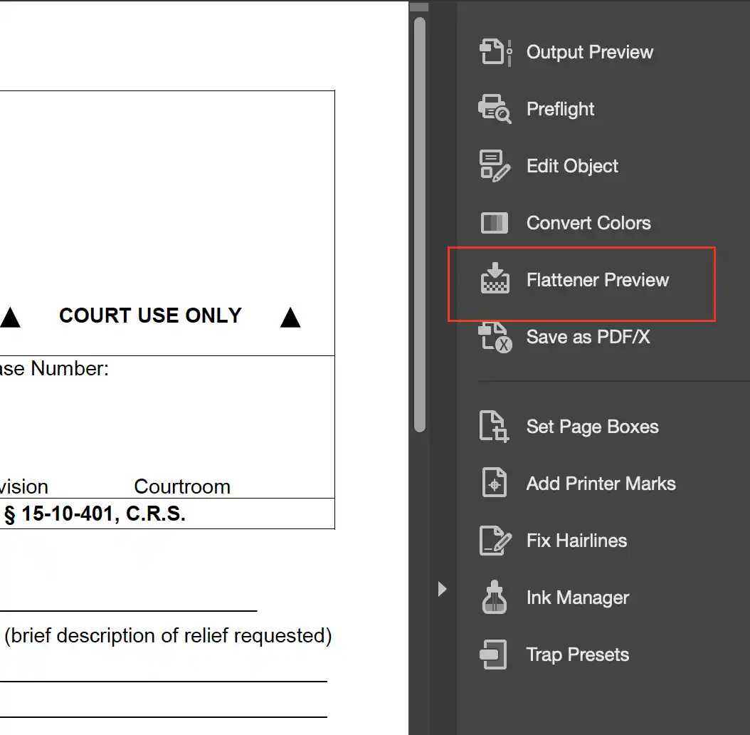 Flatten Preview panel in Adobe Acrobat