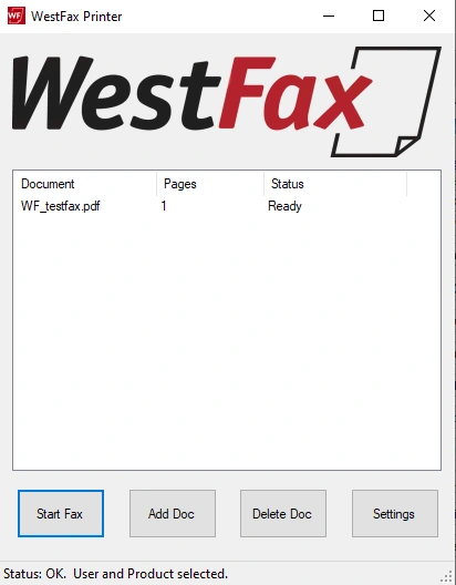 WestFax Print Driver Start Fax button