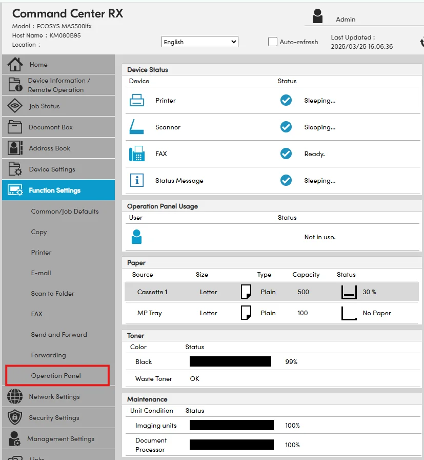 Kyocera Add Function list with the FAX Server option