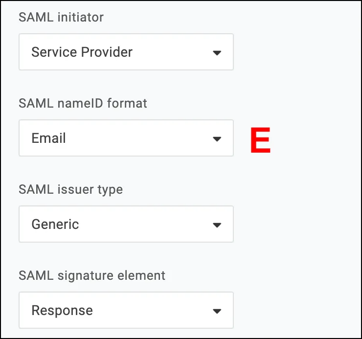 The SAML nameID format field set to Email in OneLogin