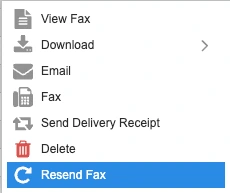 Resend option in the WestFax Outbox right-click menu