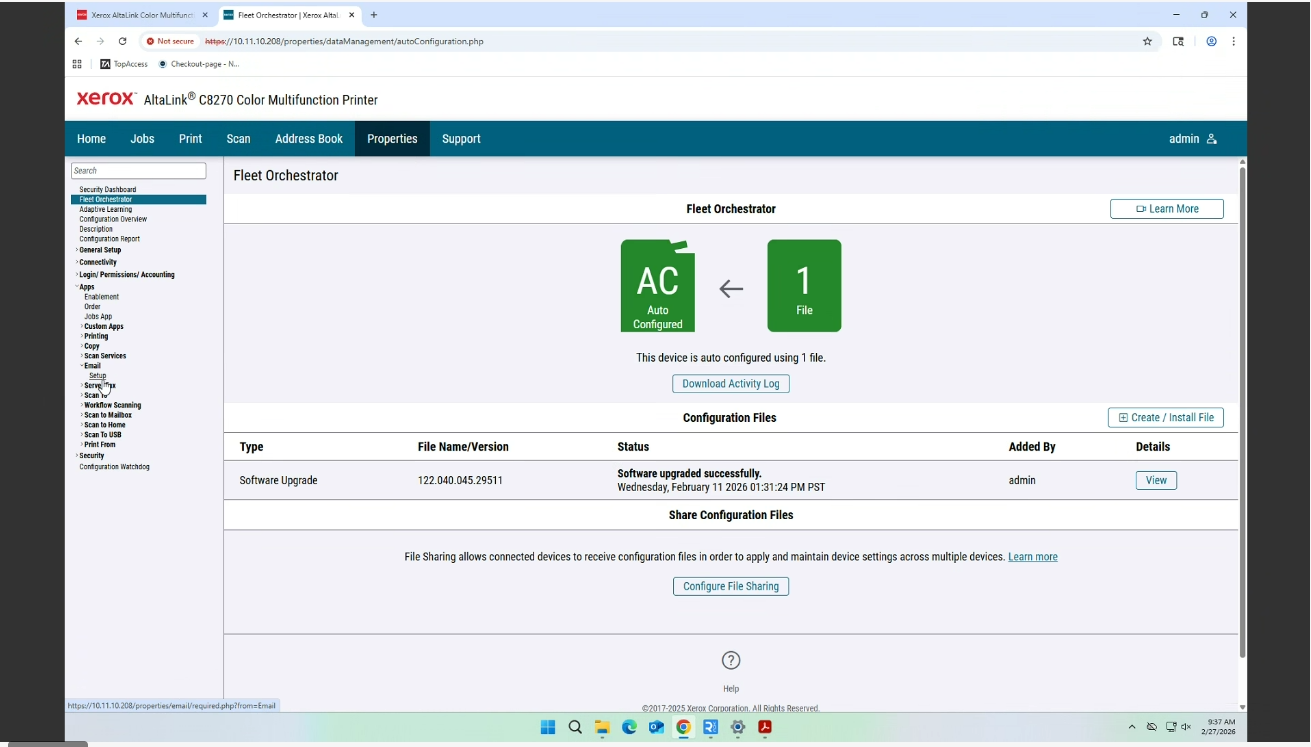 Log into Xerox device web interface