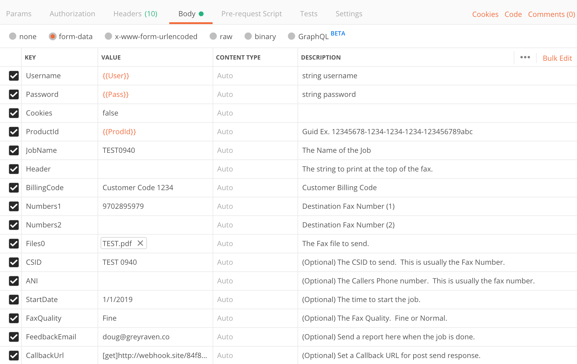 Postman pre-defined vars