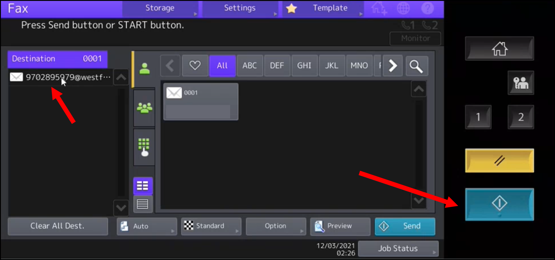 Setup Email to Fax settings - Toshiba MFP Fax User screen hit the button